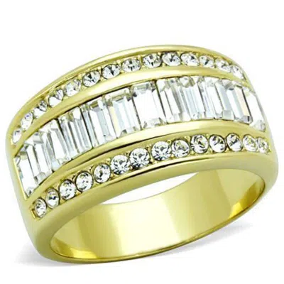 Fashnzfab Ip Gold(ion Plating) Stainless Steel Ring With Top Grade Crystal In Clear In Black