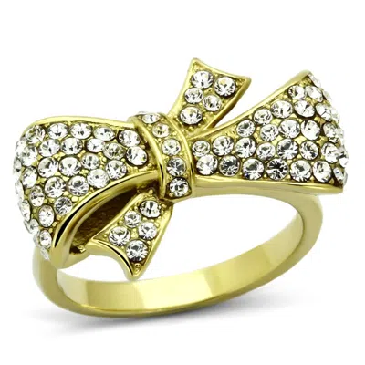 Fashnzfab Ip Gold(ion Plating) Stainless Steel Ring With Top Grade Crystal In Clear In Metallic