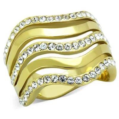 Fashnzfab Ip Gold(ion Plating) Stainless Steel Ring With Top Grade Crystal In Clear In Metallic