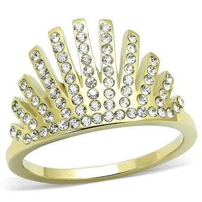 Fashnzfab Ip Gold(ion Plating) Stainless Steel Ring With Top Grade Crystal In Clear In Multi