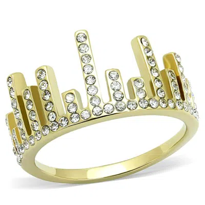Fashnzfab Ip Gold(ion Plating) Stainless Steel Ring With Top Grade Crystal In Clear In Multi