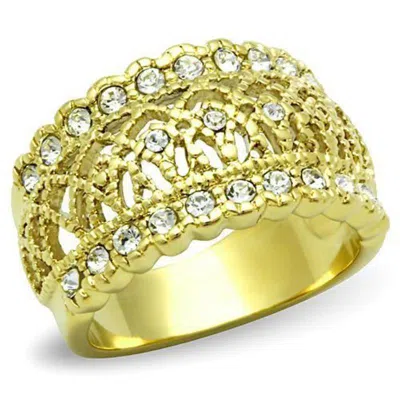 Fashnzfab Ip Gold(ion Plating) Stainless Steel Ring With Top Grade Crystal In Clear
