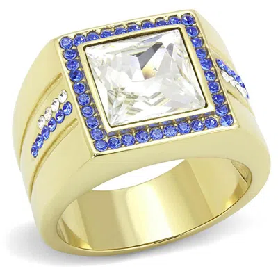 Fashnzfab Ip Gold(ion Plating) Stainless Steel Ring With Top Grade Crystal In Clear