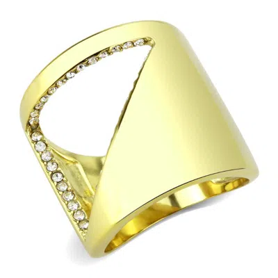 Fashnzfab Ip Gold(ion Plating) Stainless Steel Ring With Top Grade Crystal In Clear In Purple