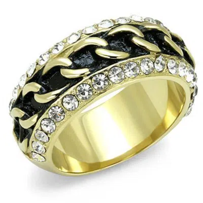 Fashnzfab Ip Gold(ion Plating) Stainless Steel Ring With Top Grade Crystal In Clear In Multi