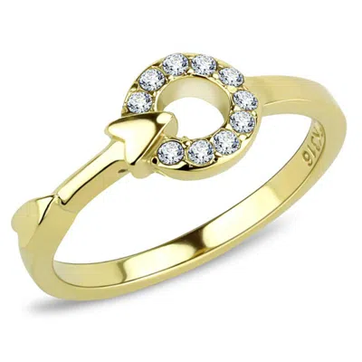 Fashnzfab Ip Gold(ion Plating) Stainless Steel Ring With Top Grade Crystal In Clear In Multi