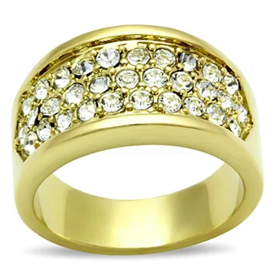 Fashnzfab Ip Gold(ion Plating) Stainless Steel Ring With Top Grade Crystal In Clear In Multi