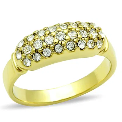Fashnzfab Ip Gold(ion Plating) Stainless Steel Ring With Top Grade Crystal In Clear In Multi