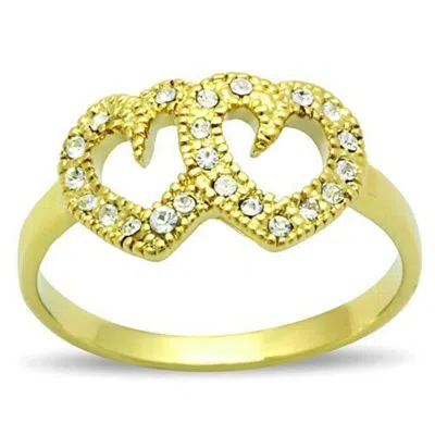 Fashnzfab Ip Gold(ion Plating) Stainless Steel Ring With Top Grade Crystal In Clear In Multi
