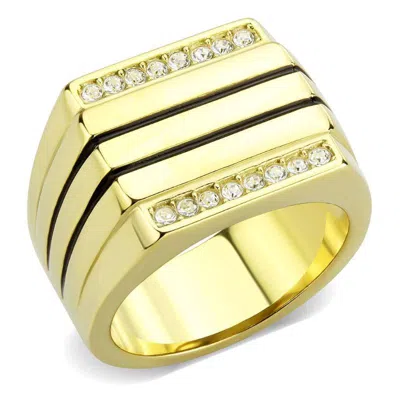 Fashnzfab Ip Gold(ion Plating) Stainless Steel Ring With Top Grade Crystal In Clear In Multi