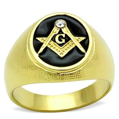 Fashnzfab Ip Gold(ion Plating) Stainless Steel Ring With Top Grade Crystal In Clear In Multi
