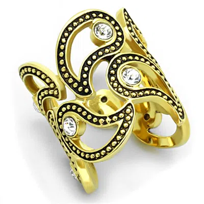 Fashnzfab Ip Gold(ion Plating) Stainless Steel Ring With Top Grade Crystal In Clear In Multi