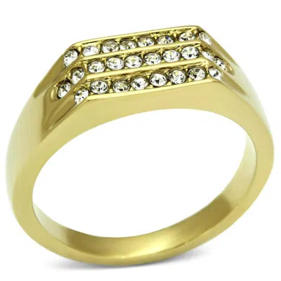 Fashnzfab Ip Gold(ion Plating) Stainless Steel Ring With Top Grade Crystal In Clear