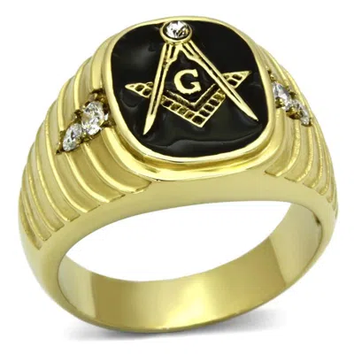 Fashnzfab Ip Gold(ion Plating) Stainless Steel Ring With Top Grade Crystal In Clear In Multi