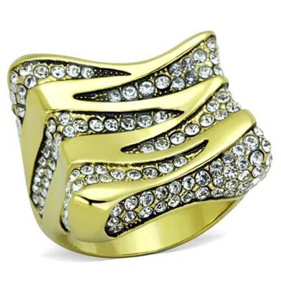 Fashnzfab Ip Gold(ion Plating) Stainless Steel Ring With Top Grade Crystal In Clear In Metallic