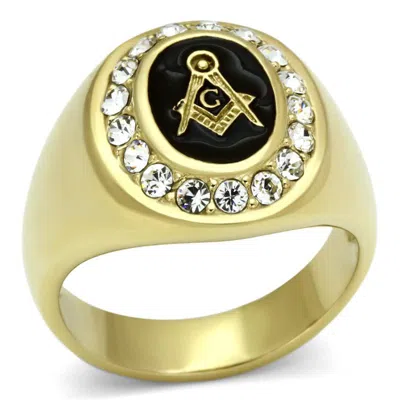 Fashnzfab Ip Gold(ion Plating) Stainless Steel Ring With Top Grade Crystal In Clear