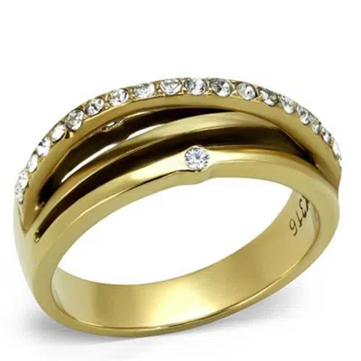 Fashnzfab Ip Gold(ion Plating) Stainless Steel Ring With Top Grade Crystal In Clear In Multi