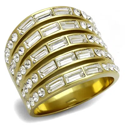 Fashnzfab Ip Gold(ion Plating) Stainless Steel Ring With Top Grade Crystal In Clear In Neutral