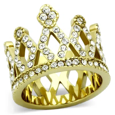 Fashnzfab Ip Gold(ion Plating) Stainless Steel Ring With Top Grade Crystal In Clear In Orange