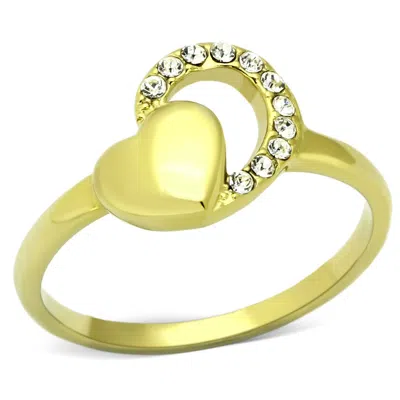 Fashnzfab Ip Gold(ion Plating) Stainless Steel Ring With Top Grade Crystal In Clear In Pink