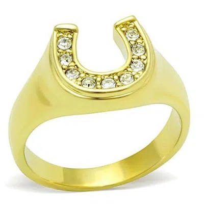 Fashnzfab Ip Gold(ion Plating) Stainless Steel Ring With Top Grade Crystal In Clear In Purple