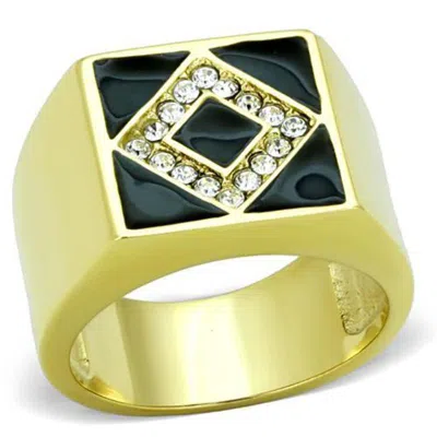 Fashnzfab Ip Gold(ion Plating) Stainless Steel Ring With Top Grade Crystal In Clear In Silver