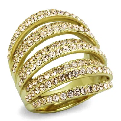 Fashnzfab Ip Gold(ion Plating) Stainless Steel Ring With Top Grade Crystal In Light Peach