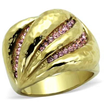 Fashnzfab Ip Gold(ion Plating) Stainless Steel Ring With Top Grade Crystal In Light Rose