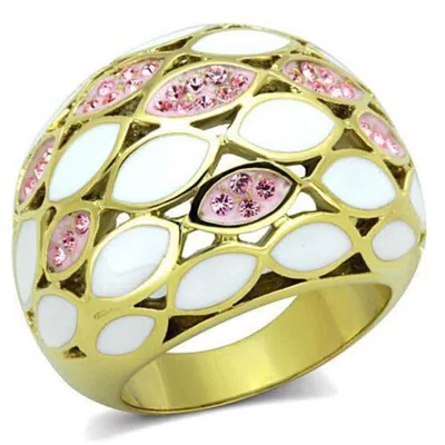 Fashnzfab Ip Gold(ion Plating) Stainless Steel Ring With Top Grade Crystal In Light Rose In Multi
