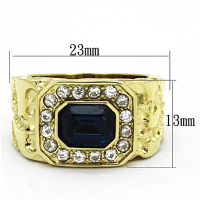 Fashnzfab Ip Gold(ion Plating) Stainless Steel Ring With Top Grade Crystal In Montana In Pattern