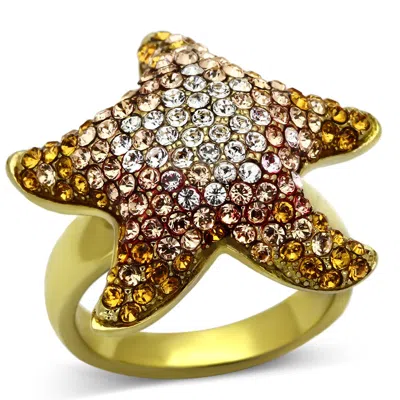Fashnzfab Ip Gold(ion Plating) Stainless Steel Ring With Top Grade Crystal In Multi Color