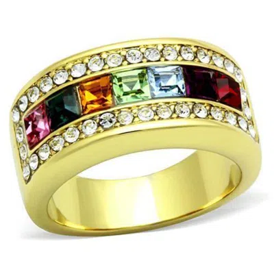 Fashnzfab Ip Gold(ion Plating) Stainless Steel Ring With Top Grade Crystal In Multi Color