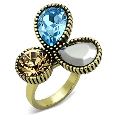Fashnzfab Ip Gold(ion Plating) Stainless Steel Ring With Top Grade Crystal In Multi Color