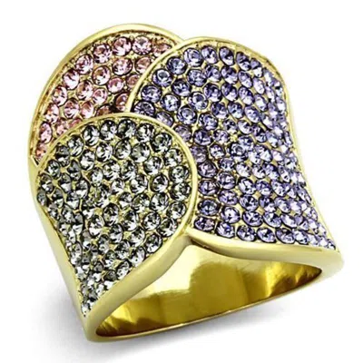 Fashnzfab Ip Gold(ion Plating) Stainless Steel Ring With Top Grade Crystal In Multi Color