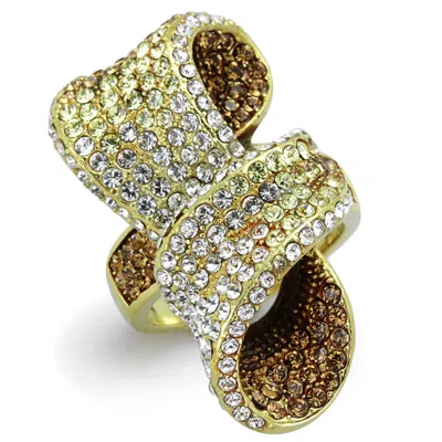 Fashnzfab Ip Gold(ion Plating) Stainless Steel Ring With Top Grade Crystal In Multi Color