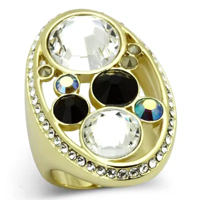 Fashnzfab Ip Gold(ion Plating) Stainless Steel Ring With Top Grade Crystal In Multi Color