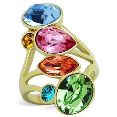 Fashnzfab Ip Gold(ion Plating) Stainless Steel Ring With Top Grade Crystal In Multi Color