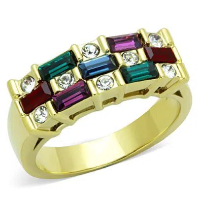 Fashnzfab Ip Gold(ion Plating) Stainless Steel Ring With Top Grade Crystal In Multi Color