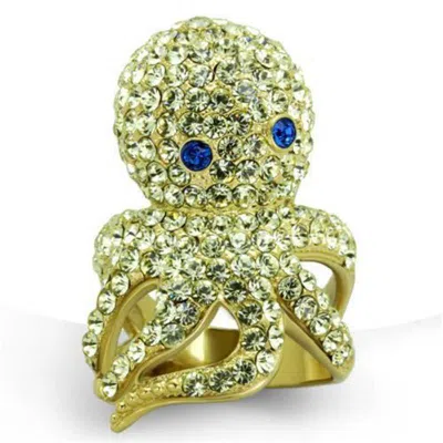Fashnzfab Ip Gold(ion Plating) Stainless Steel Ring With Top Grade Crystal In Multi Color