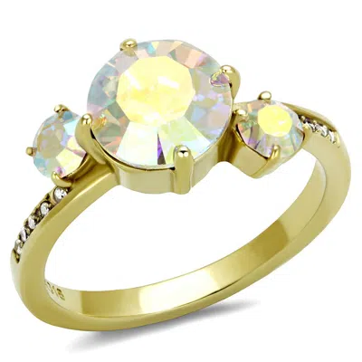 Fashnzfab Ip Gold(ion Plating) Stainless Steel Ring With Top Grade Crystal In Multi Color