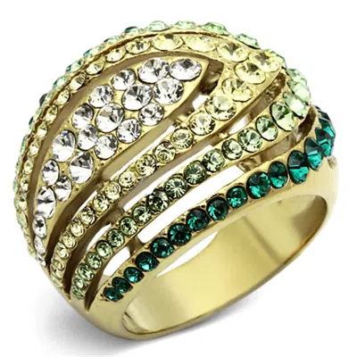 Fashnzfab Ip Gold(ion Plating) Stainless Steel Ring With Top Grade Crystal In Multi Color In Green