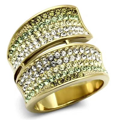 Fashnzfab Ip Gold(ion Plating) Stainless Steel Ring With Top Grade Crystal In Multi Color In Pattern