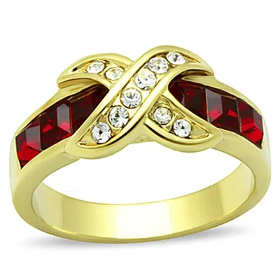 Fashnzfab Ip Gold(ion Plating) Stainless Steel Ring With Top Grade Crystal In Siam