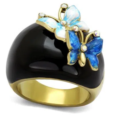 Fashnzfab Ip Gold(ion Plating) Stainless Steel Ring With Top Grade Crystal In White Ab In Multi