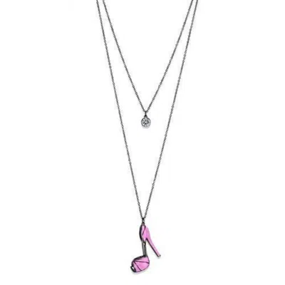 Fashnzfab Ip Light Black Stainless Steel Chain Pendant With Top Grade Crystal In Clear In Metallic