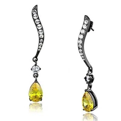 Fashnzfab Ip Light Black Stainless Steel Earrings With Aaa Grade Cz In Topaz In Silver