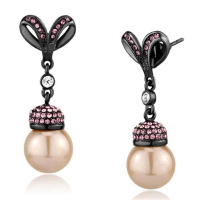Fashnzfab Ip Light Black Stainless Steel Earrings With Synthetic Pearl In Rose