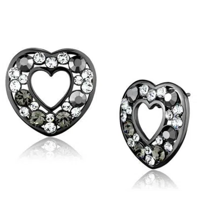 Fashnzfab Ip Light Black Stainless Steel Earrings With Top Grade Crystal In Multi Color In Metallic