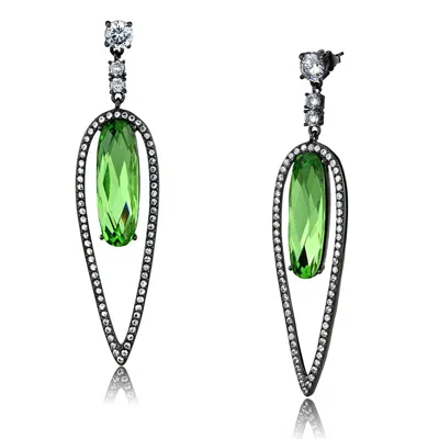 Fashnzfab Ip Light Black Stainless Steel Earrings With Top Grade Crystal In Peridot In Green