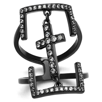 Fashnzfab Ip Light Black Stainless Steel Ring With Aaa Grade Cz In Clear